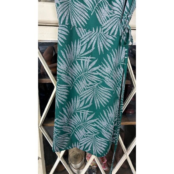 Audrey 3 1 Womens Size Medium Green Dress Wrap Sheer Tropical Flutter Sleeves U4 - Picture 9 of 12